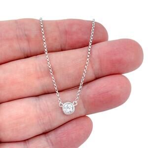 Estate Sterling Silver 925 Bezel Set Cubic Zirconia Necklace 16"-18"
